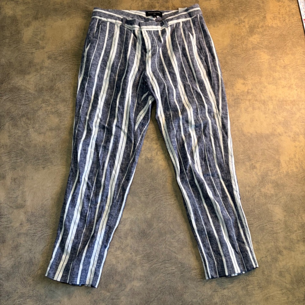 Banana Republic Avery Pants Womens‎ 4 Blue White Striped Linen Blend 459709-00